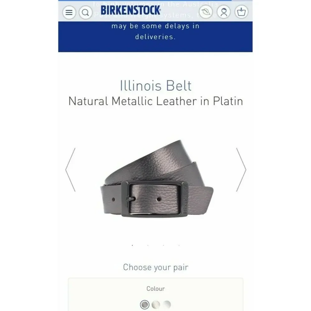 NEW WOMEN Birkenstock NWT Illinois Leather Belt SZ 30 inch metallic silvery gray
